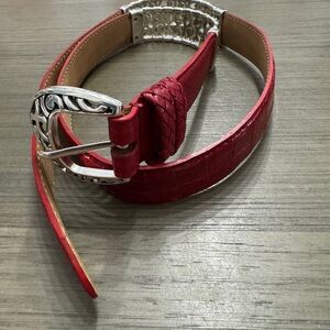 Brighton Red Braided Leather Belt with Silver Decorative Buckle